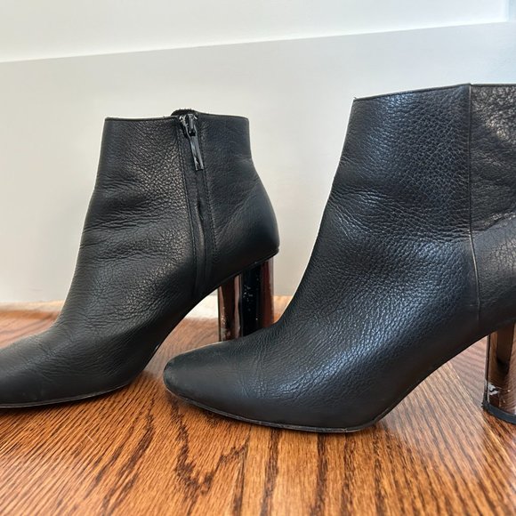 Zara Black Leather Ankle Boots Size 37 - Picture 2 of 5